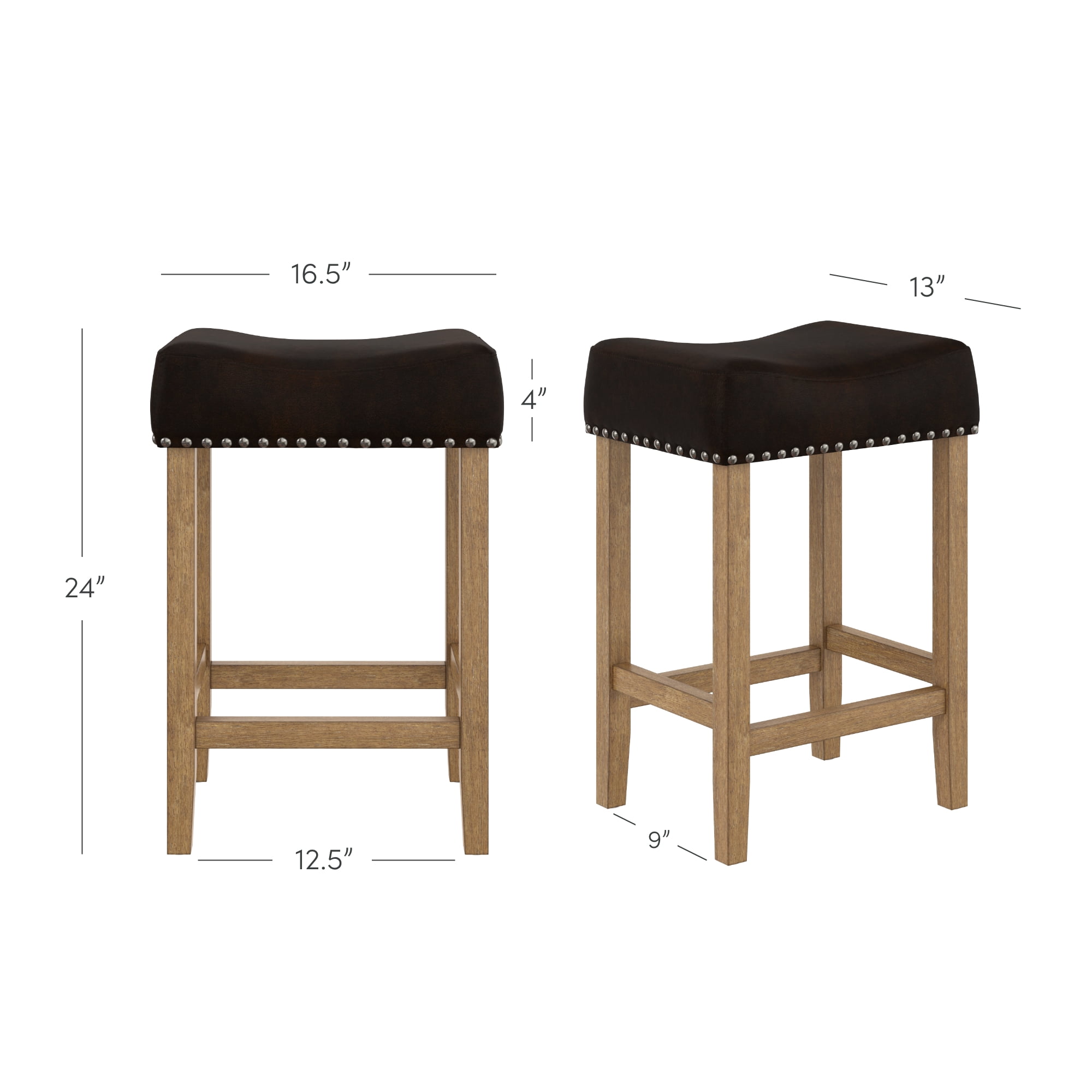 Nathan James Hylie Nailhead Wood Pub-Height Counter Bar Stool 24" Dark Brown Fabric Cushion Light Brown Finish