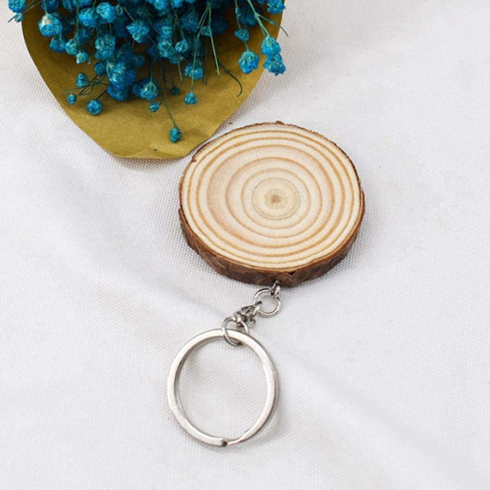 40 Pack Unfinished Wood Slices Keychain Blank Hand-Painted Wooden Keychain Christmas Pendant DIY Wood Keychain