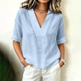 thumbnail image 2 of Ruimatai Women's Notch Collar V-Neck Rolled Cuff Short Sleeve Loose Fit Casual Blouses for Women Summer Everyday & Office Wear, 2 of 5