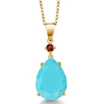Gem Stone King 18K Yellow Gold Plated Silver Green Turquoise and Red Garnet Pendant Necklace for Women (6.15 Cttw, Pear Shape 16X12MM, Gemstone, with 18 inch Chain)