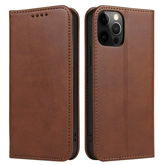 Leather Wallet iPhone 15 Plus Case (Brown) Magnetic Folio Card Slot Holder Flip Kickstand Shockproof Cover