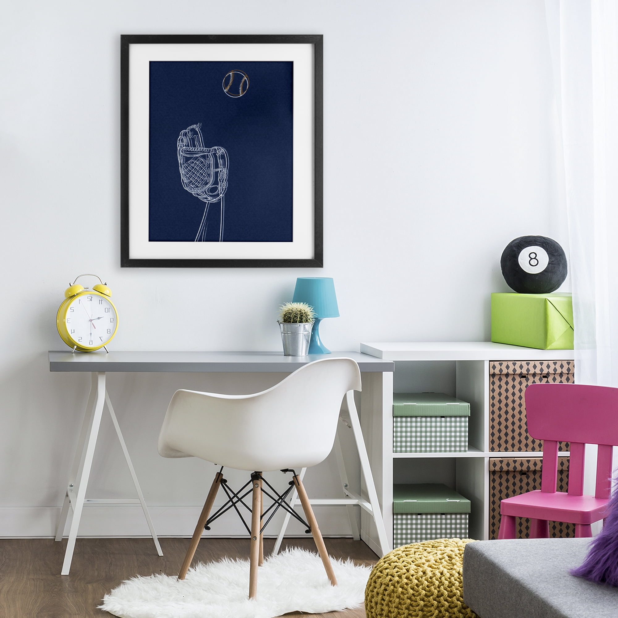 Stupell Industries Baseball Lines Contour Black Framed Print Under Glass, design by Marcus Prime