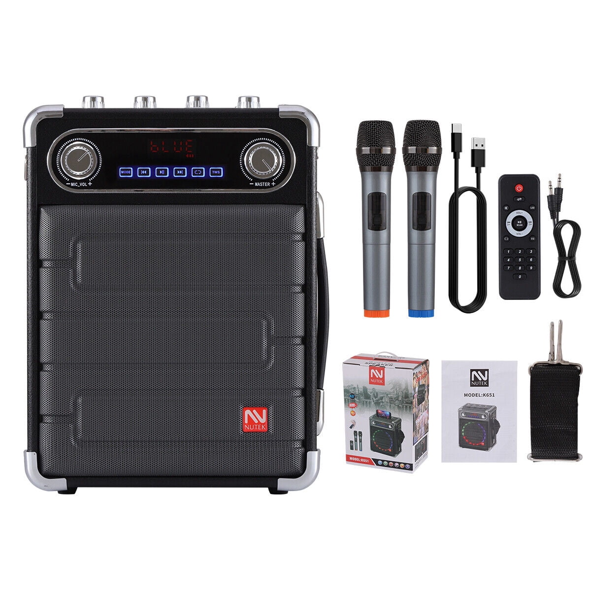 Lohoms Bluetooth Speaker Portable Karaoke Machine PA System 6.5" Woofer with 2 Wireless Microphones Remote LED Lights