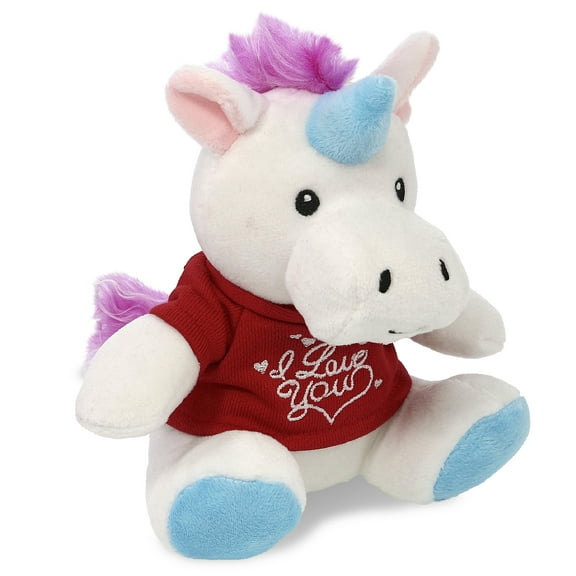 DolliBu I LOVE YOU Super Soft Unicorn Plush- Cute Unicorn Plush Stuffed Animal with I Love You Red Shirt For Valentine, Anniversary, Romantic Date, Boyfriend, or Girlfriend Gift - 6 Inches
