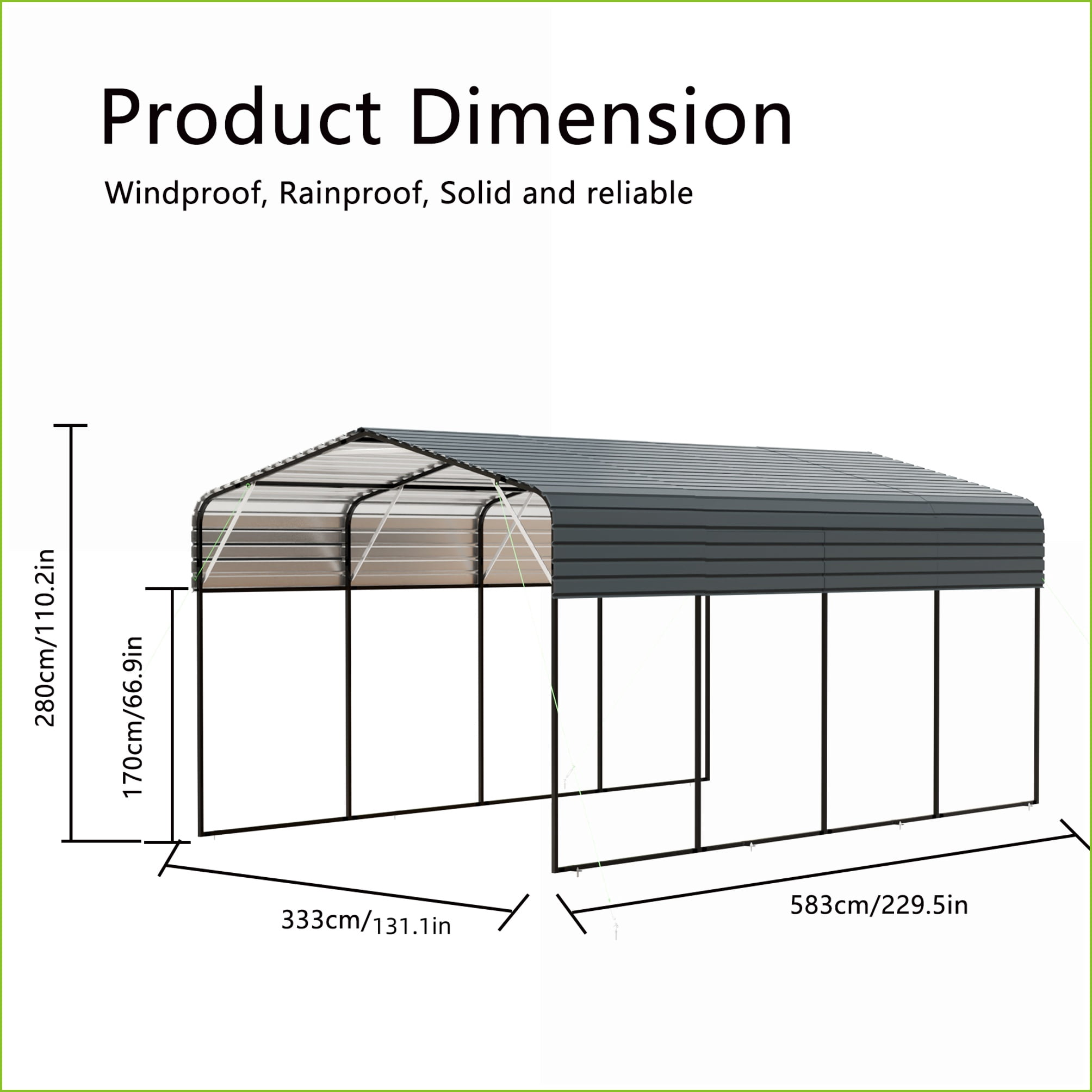 Carports | 11x19 FT Modern Heavy Duty Metal Carport, Galvanized Steel Roof for Parking, Storage Workshop, Black Frame | Gray | Steel