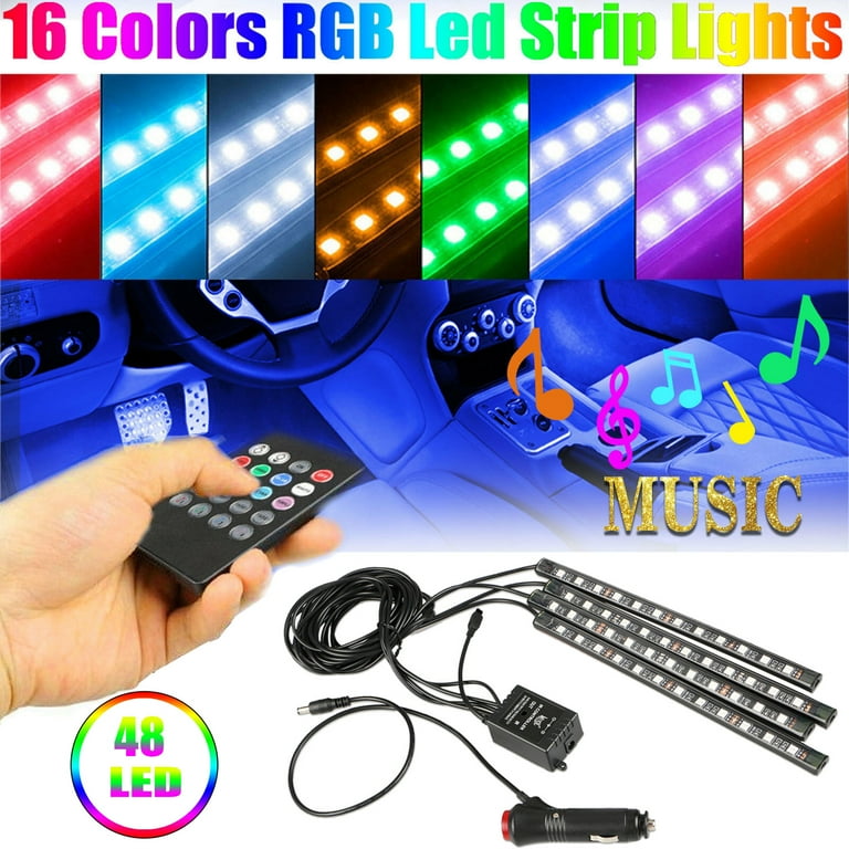 Car Interior Lights 4pcs 36 Led Car Floor Atmosphere Glow Neon Lights  Multi-color Music Car Led Strip Lights Decorative Underdash Lighting Kit