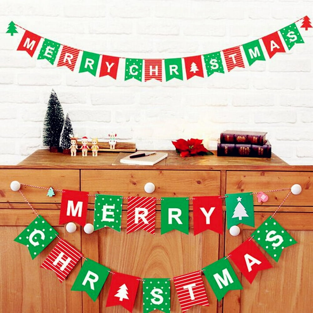 Merry christmas 4 13 oz vinyl banner with metal grommets Vintage Merry Christmas Paper Cards Bunting Christmas Party Banner Hanging Decoration,Christmas