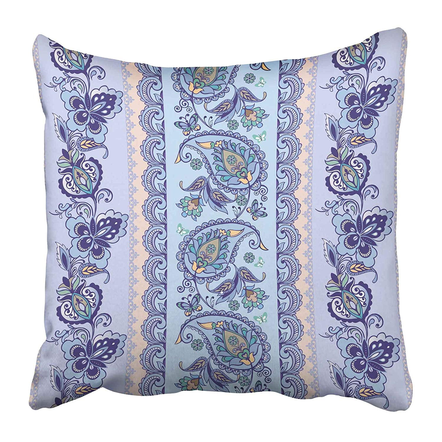 CMFUN White Border Luxury Oriental Striped with Paisley Blue Pattern