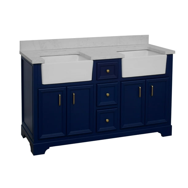 Zelda 60" Double Farmhouse Bathroom Vanity with Royal Blue and