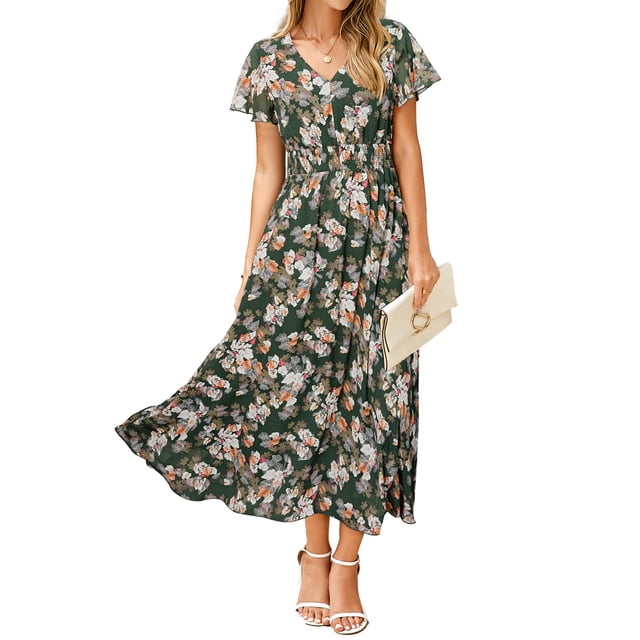 Vestido largo Simplee Apparel de gasa verde floral para mujer