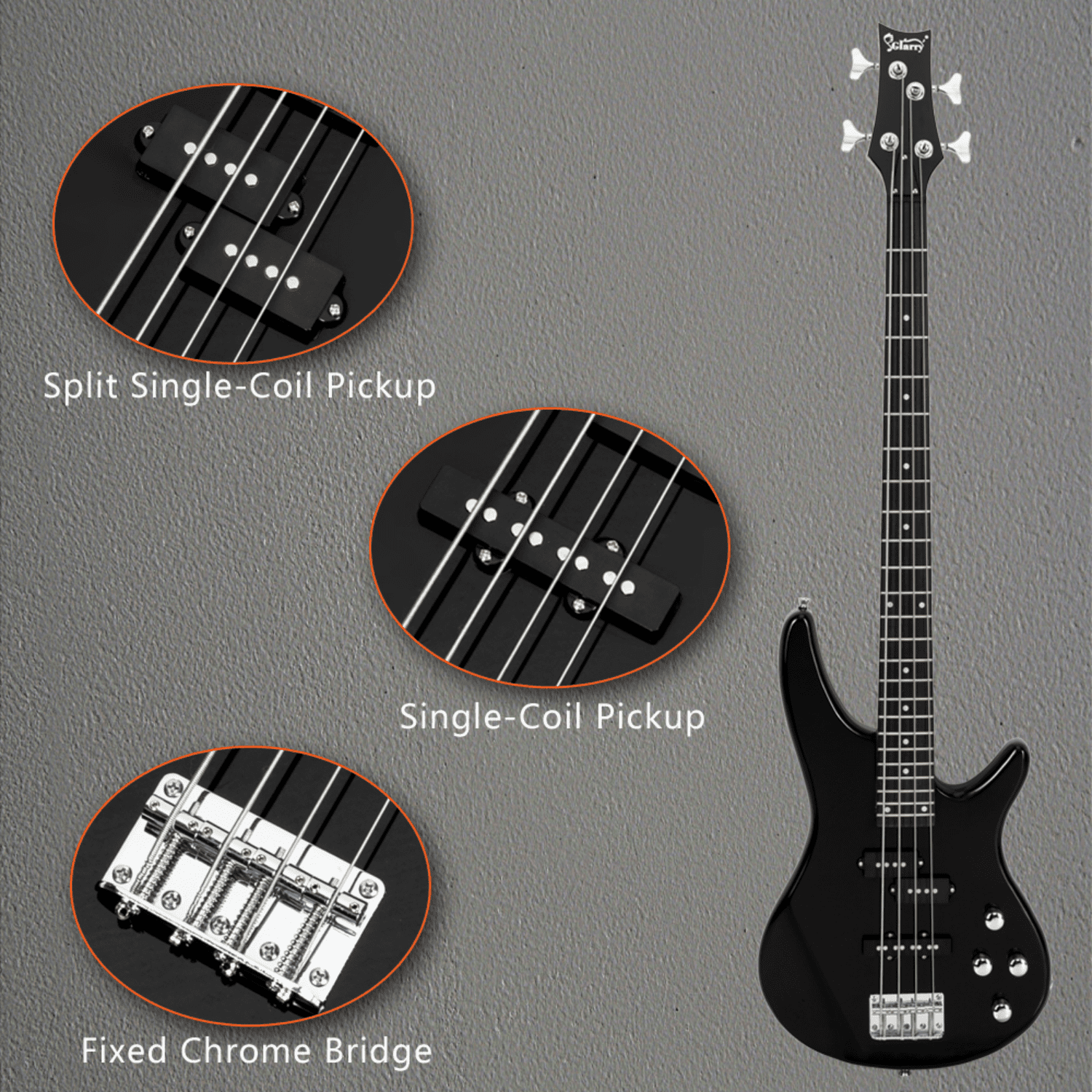 Hassch 4 String Electric Bass Guitar, 44 inch Bass Kit with Bag, Strap, Plectrum, Amp Wire and Wrench Tool, Black