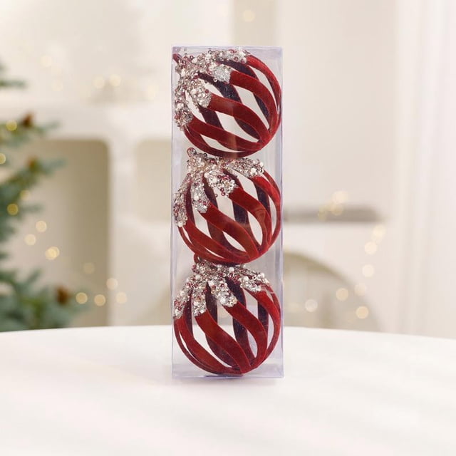 3PC 8cm Wine Red Velvet Hollow Christmas