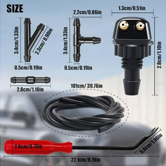 2Pcs Front Windshield Washer Nozzles with Adapter Hose Screwdriver Wiper Spray