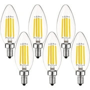 Luxrite 5W E12 Vintage Candelabra LED Dimmable Light Bulbs, 60W Equivalent 3500K Natural White, 550 Lumens, Blunt Tip, 6-Pack