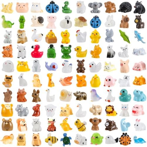 Mini Resin Animals Figures 80Pcs Tiny Resin Animals Miniature Small Animal Figures Bulk for Party Favors Dollhouse Aquarium Garden Decoration
