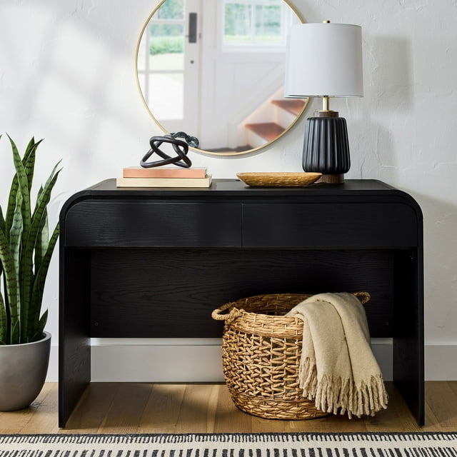 Better Homes & Gardens Juliet Curved Desk with Storage, Rich Black Finish