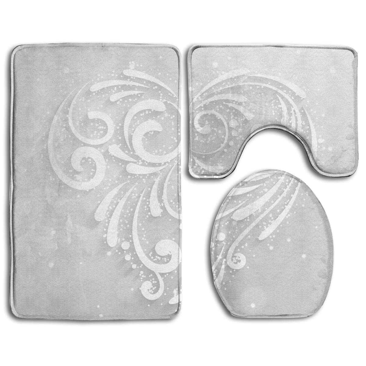 CHAPLLE White Heart Floral 3 Piece Bathroom Rugs Set Bath Rug Contour