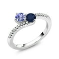 thumbnail image 2 of Gem Stone King 925 Sterling Silver Blue Tanzanite and Blue Sapphire Bypass Ring for Women (0.89 Cttw, Gemstone December Birthstone, Round 4MM, Size 9), 2 of 4
