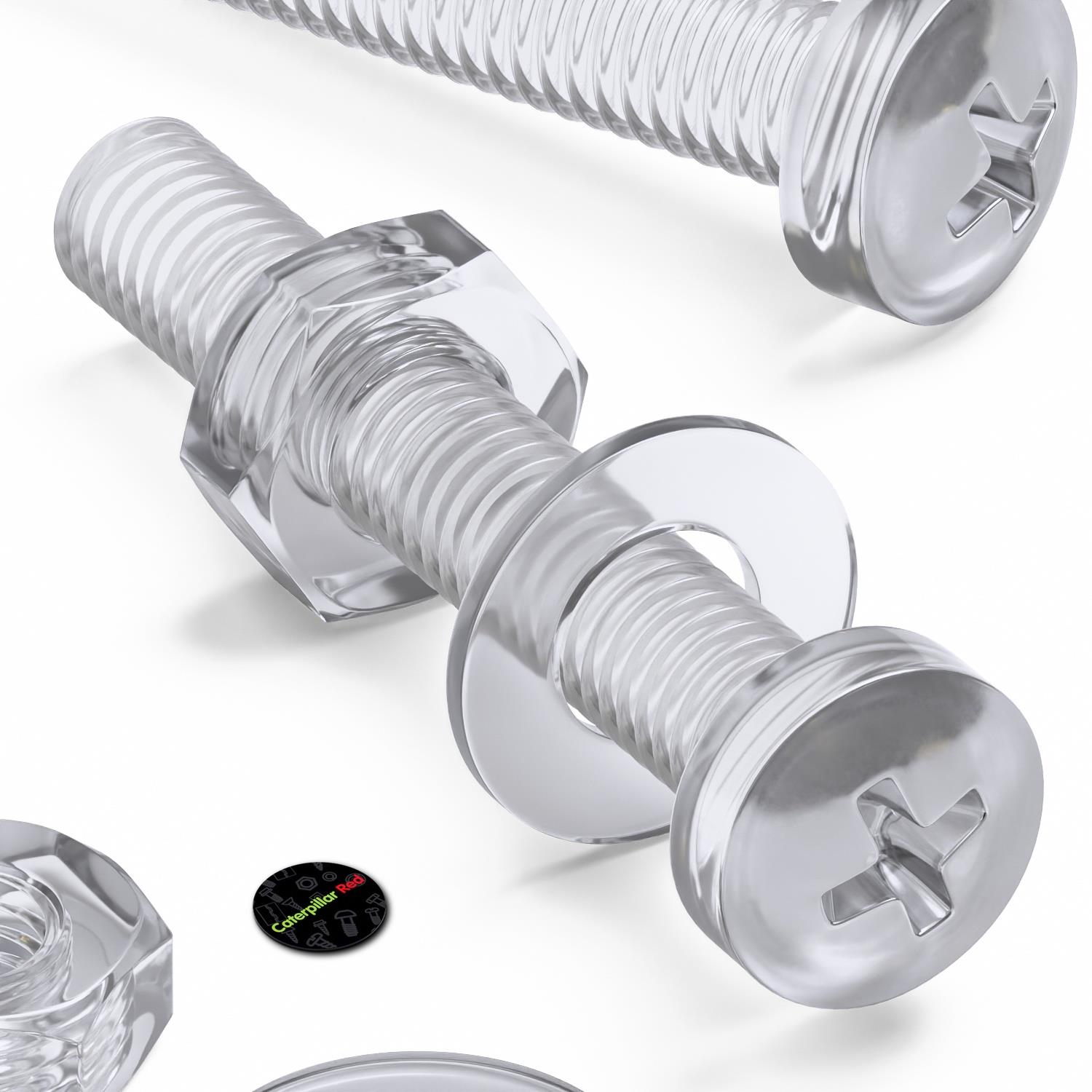 Pack of 60 Transparent Clear Plastic Acrylic M3 x 20mm Nuts & Bolts, Washers - Acrylic Plastic Screws, (3/32 x 25/32 in)