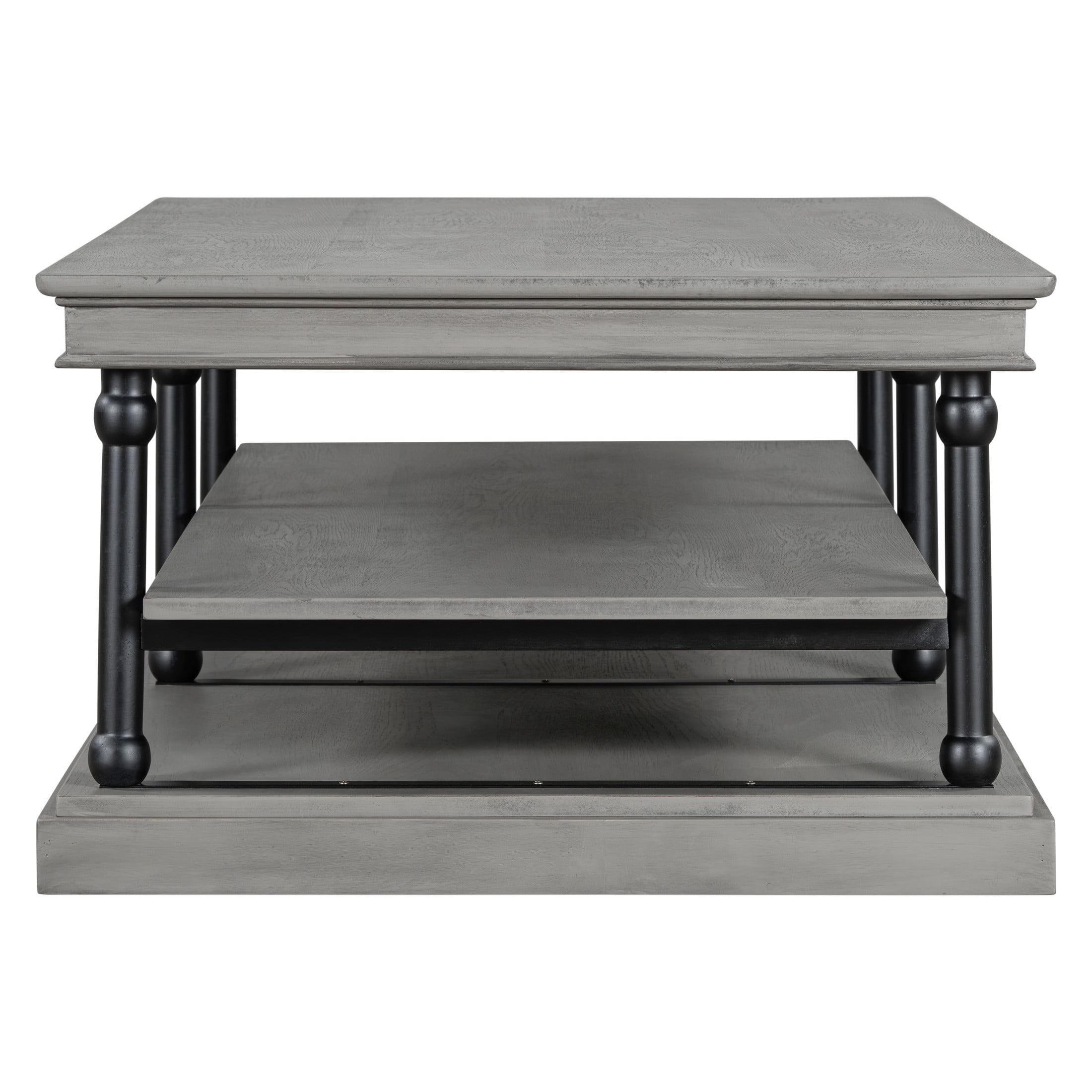 Christopher Knight Home 55.1" Rectangular Wood Coffee Table with 2 Open Storage Shelves, Gray+Black