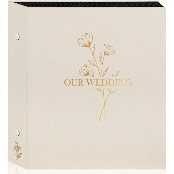 shiyou-Wedding Photo Album 4x6 600 Pocket Photos Slip in, Linen Cover Large Capacity Newlywed Marriage Album Hold 600 Horizontal Vertical Photos (Flower, Beige)