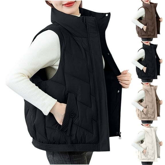 Womens Winter Coats Puffer Jacket Womens New Stand Collar Solid Color Loose Casual Fashion Button Pocket Top