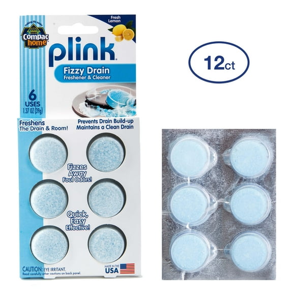 Compac Plink Fizzy Drain Cleaner Deodorizer, Lemon, 12 Count