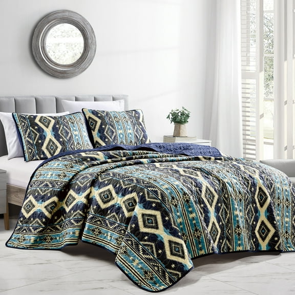 Evjk 3-Piece Decorative Lightweight Bedspread Set – Reversible, Microfiber with Minimalist Print, QUEEN