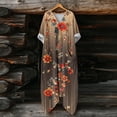 thumbnail image 4 of Heisall 2026 Spring Summer Boho Floral Printed Linen Maxi Dress V Neck Batwing Sleeve Oversized Kaftan Dresses with Pockets, 4 of 7
