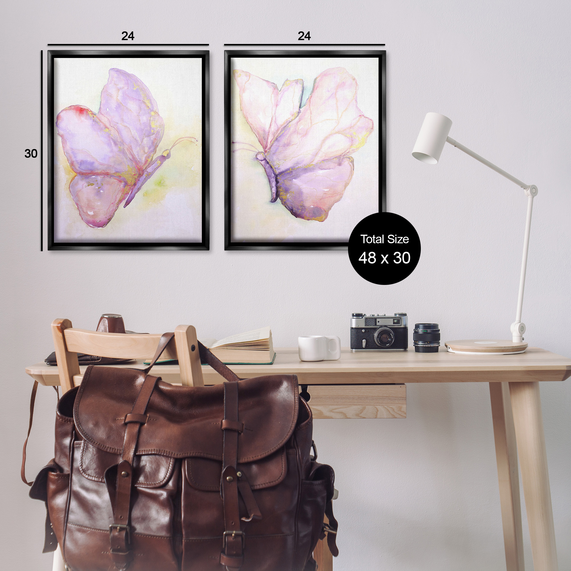 Stupell Industries Girls Glam Butterfly Wings Animals & Insects Painting Black Floater Framed Canvas Art Print Wall Art, 25 x 31, Set of 2
