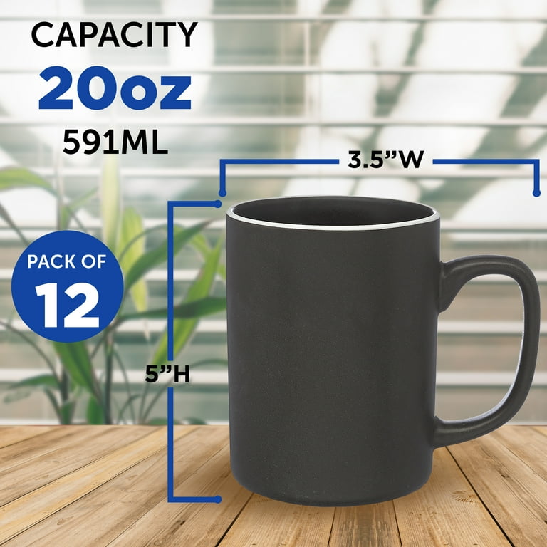 El Grande Matte Ceramic Mugs 20 oz. Set of 12, Bulk Pack - Perfect for Tea,  Espresso, Cappuccino, Hot Cocoa - Charcoal - Walmart.com