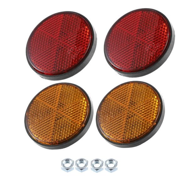 4 Pcs M6x1.0 Orange Red Universal Round Screw Mount Reflective Warning Reflector with Nut for Motorcycle