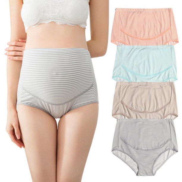Aosijia 4 Pack Womens Cotton Maternity Panties Striped Seamless