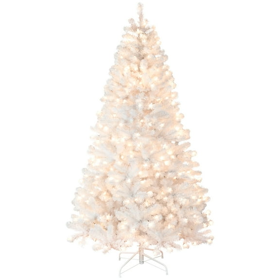 LAMPHOME 9ft Pre-lit Pure White PVC Artificial Christmas Tree, 1930 Branch Tips, 650 UL-Certified Lights, 4-Part Hinged, Memory Wire, Metal Stand, Winter Holiday Décor