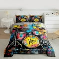thumbnail image 2 of Manfei Watercolor Graffiti Full Size Comforter Sets,Music Drum Kit Bedding Comforter Set,Colorful Aplstter Ink Bedding Sets For Boys,Luxury Bedroom Decor Reversible,3 Pieces, 2 of 8