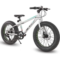 Hiland Kids Fat Tire Bike, Shimano 7-Speed, Dual-Disc Brakes, 20 inch Kids Trail Mountain Bike for Boys Girls, White