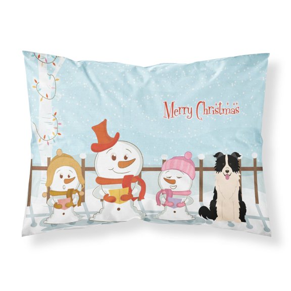 Merry Christmas Carolers Border Collie Black White Fabric Standard Pillowcase