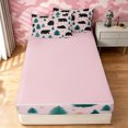 thumbnail image 4 of Manfei Cartoon Bear Zipper Full Size Comforter Sets with Fitted Sheet and 2 Pillowcases, Woodland Jungle Tree Zipper Bedding Set, Pink Green, Pink Reversible, 4-Piece, 4 of 7