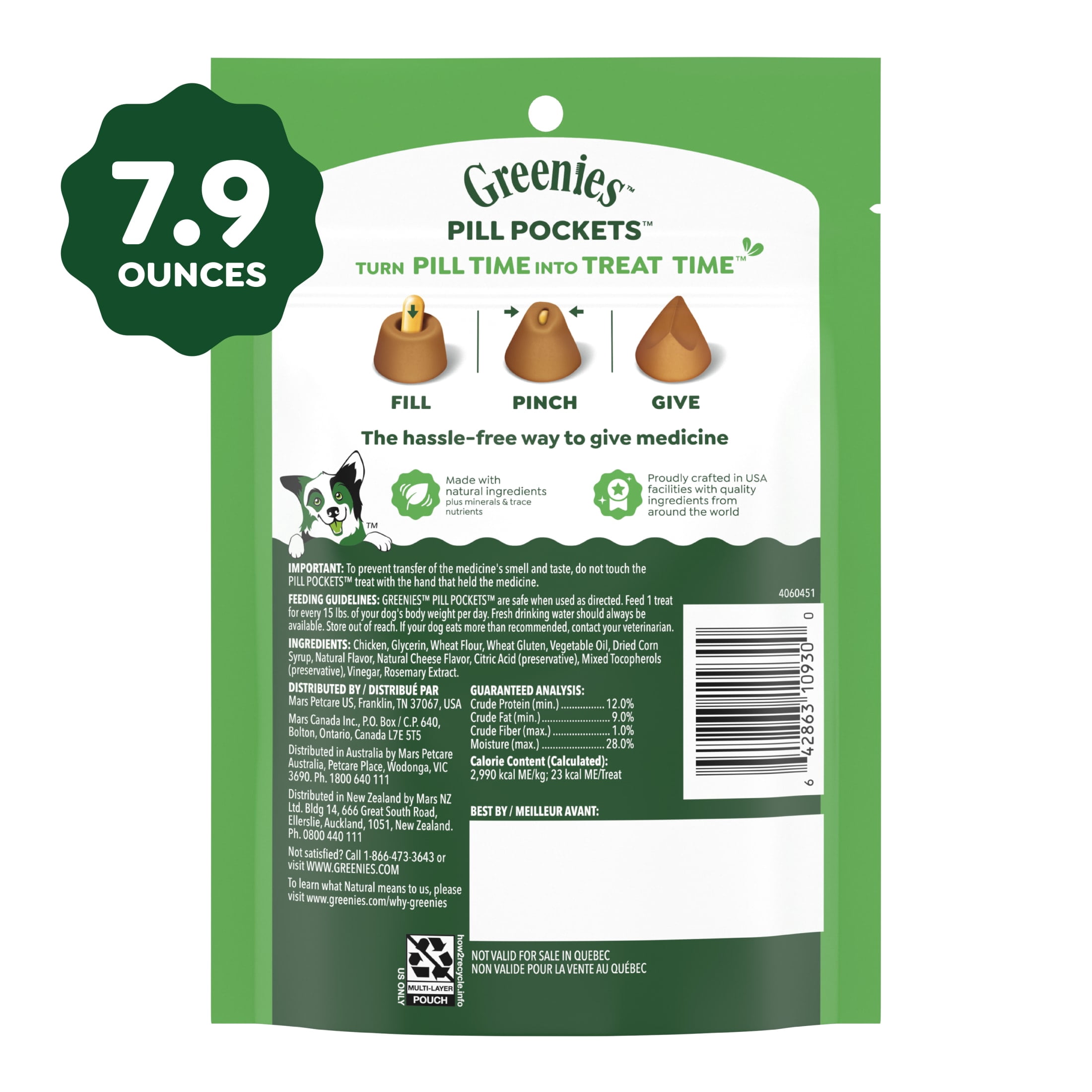 Greenies Pill Pockets Cheese Flavor Capsule Size Soft Treats for Dogs, 7.9 oz Pouch (30 Treats)
