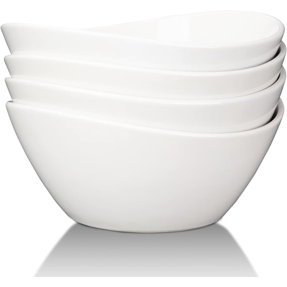 42 Oz Porcelain Bowls Set of 4 - White Ceramic Serving Bowls for Soup Salad Pasta Rice and Cereal - Microwave Safe