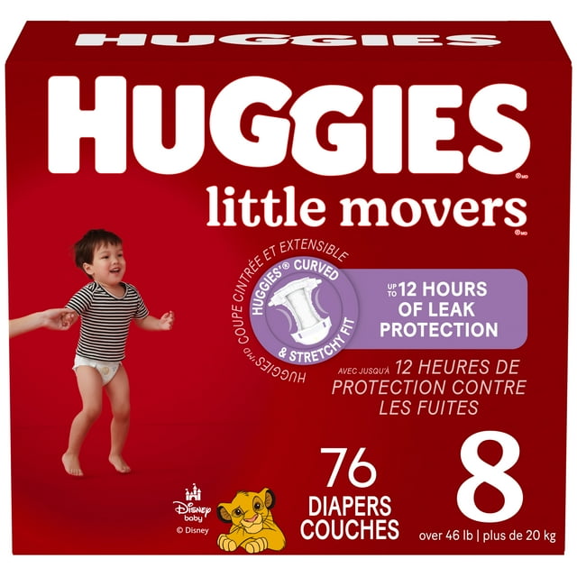 Huggies Little Movers Baby Diapers,Econo pack Size 8 (46+ lbs), 76 Count