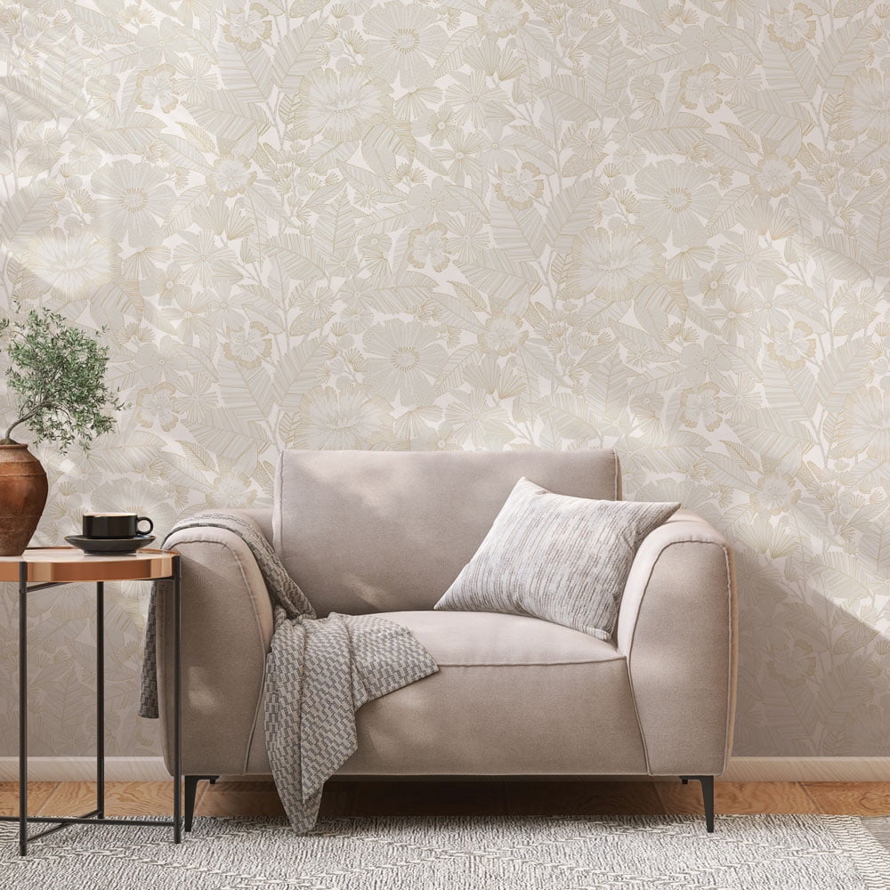 Tempaper Metallic Bloom White Floral Peel and Stick Wallpaper, 20.5" x 16.5'