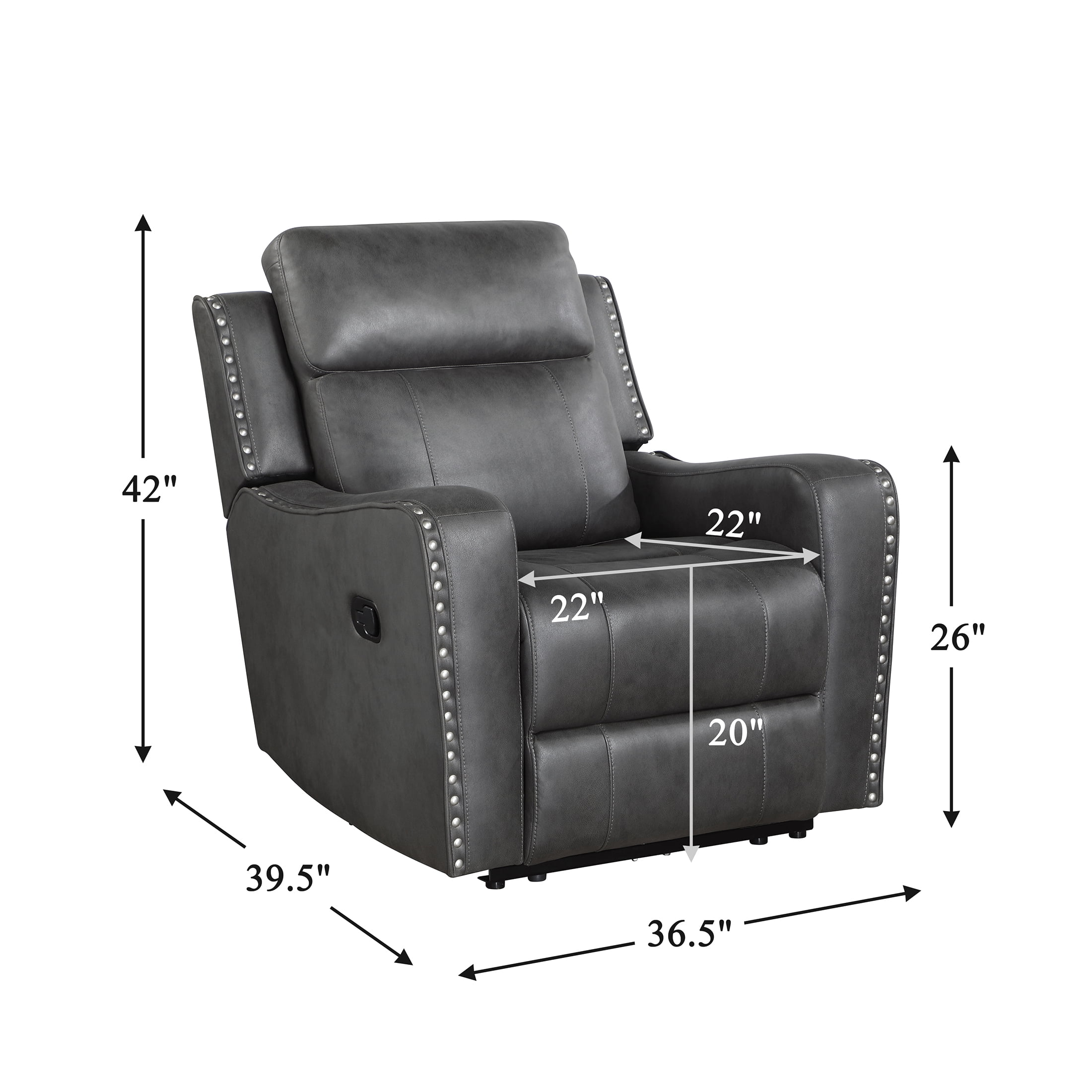 OakvillePark Winterthorn Microfiber Manual Recliner, Smoky Gray