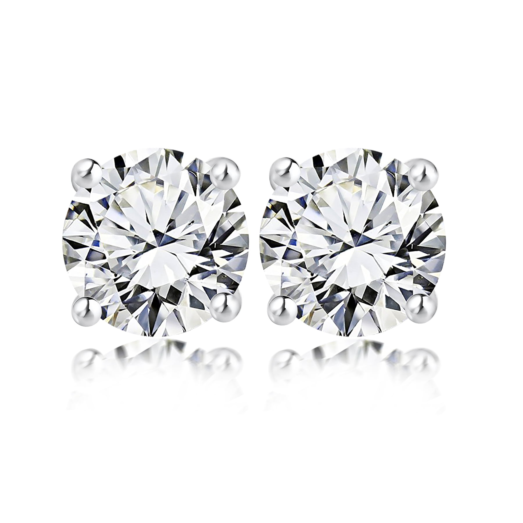 JeenMata 4 Prong 0.5 Carat Round Shaped Diamond Solitaire Stud Earrings In 18K White Gold Plating Over Silver