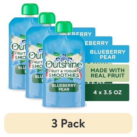 (3 pack) Outshine Fruit and Yogurt On the Go Smoothie Snacks, Blueberry Pear, 3.5 oz Pouches (4 Pack)