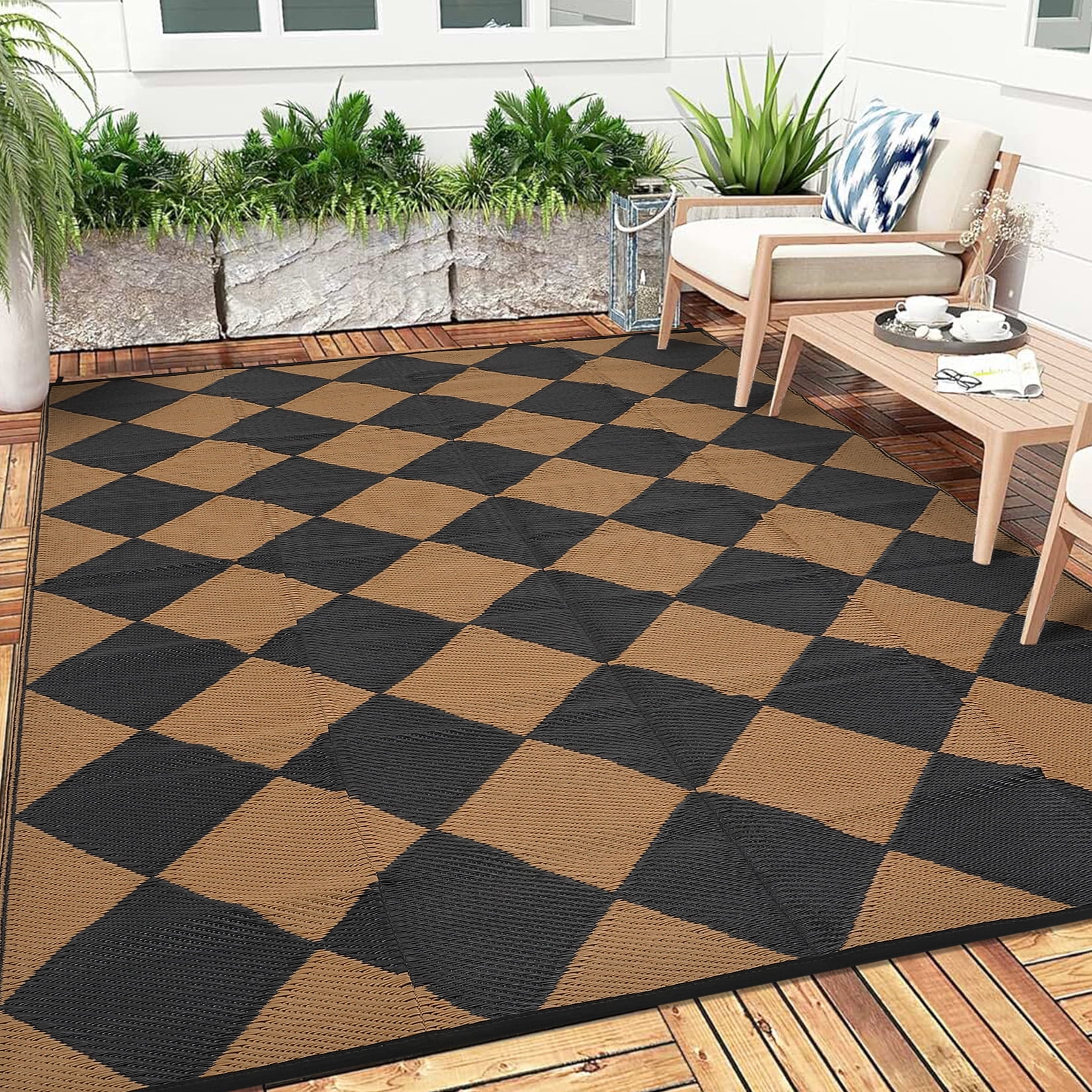 FairOnly 9'x18'Large Reversible Outdoor Area Rug Waterpoof Stain Resistant Rugs for Beach Camping