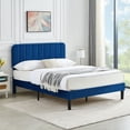 thumbnail image 2 of VECELO Queen Size Upholstered Beds, Modern Platform Bed Frame with Adjustable Headboard, Wooden Slats Support/No Box Spring Needed, Dark Blue, 2 of 14