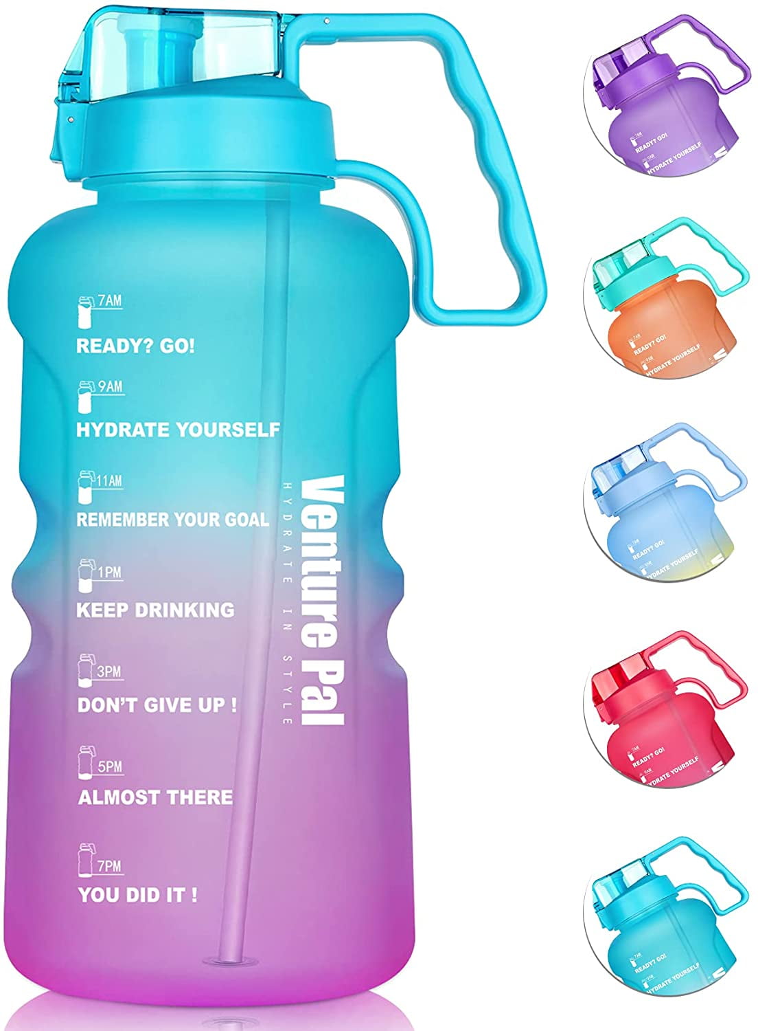 Athletic Works 128 Ounce Bottle W/ Pop Straw, Teal/Purple Ombre