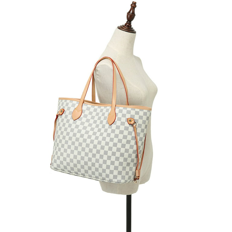 Sexy Dance White Checkered Tote Shoulder Bag With Inner Pouch,Checkered  Cossbody Bag,Checkered Waist Bag,PU Vegan Leather Wallet,Waterproof Makeup  Cosmetic Bag,Fashion Womens Satchel Purse Handbag 