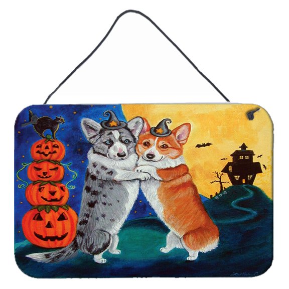 Carolines Treasures 7413DS812 Corgi Halloween Scare Wall or Door Hanging Prints 8x12 multicolor
